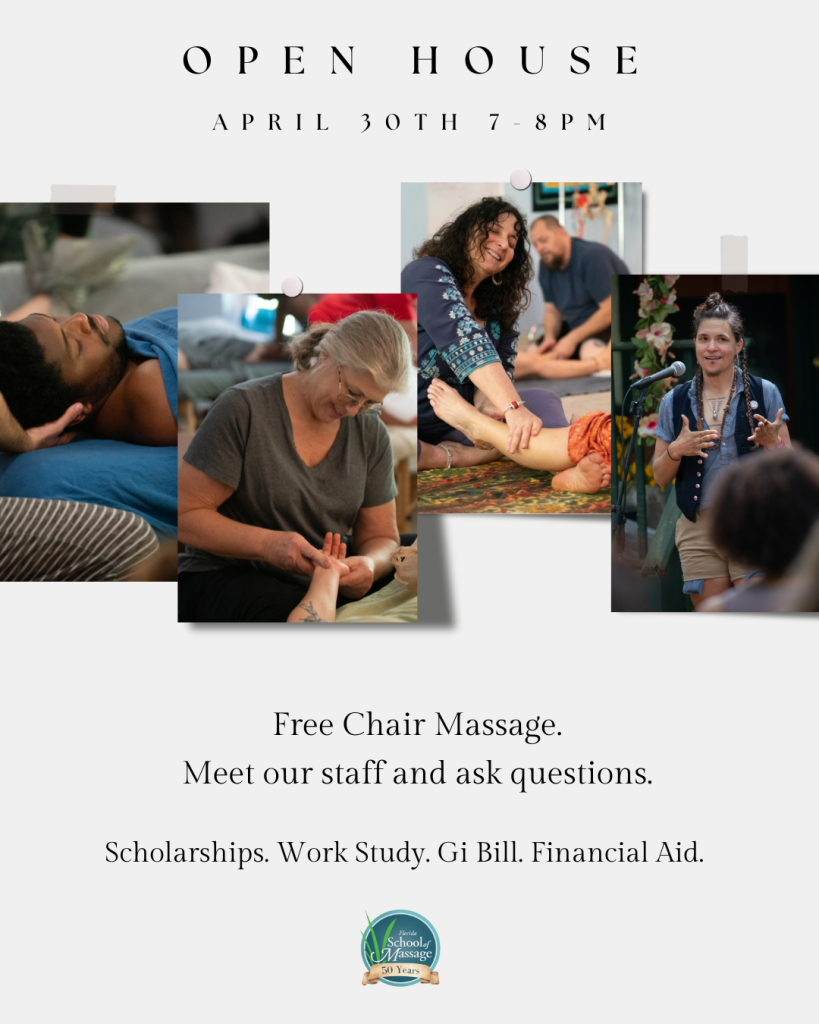 Florida School of Massage open house poster