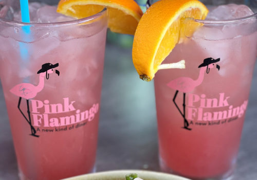pink flamingo cocktails and cauliflower appetizer