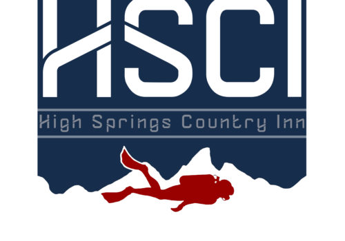 High Springs Country Inn logo with underwater cave diver