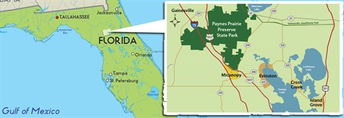 Image of southeast region of Alachua County and its relation to the State of Florida