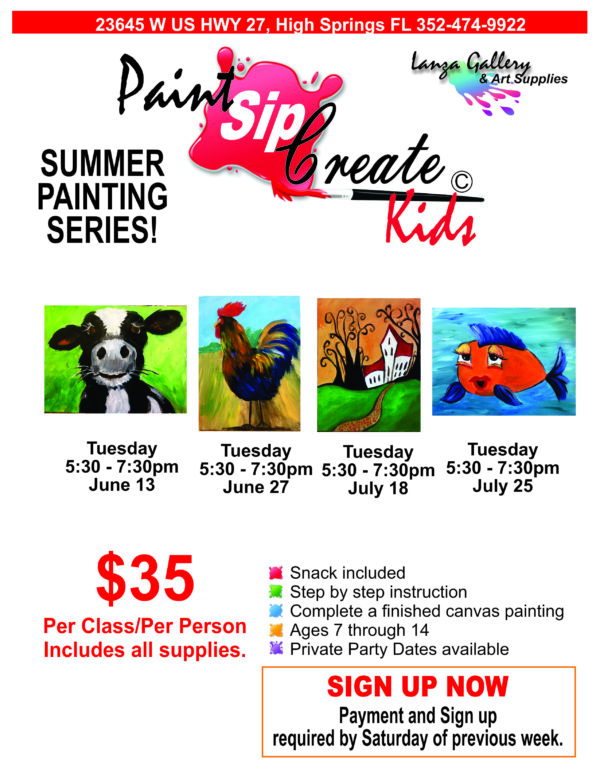 paint sip create kids summer series classes events in gainesville and whats good in alachua county fl kids event poster