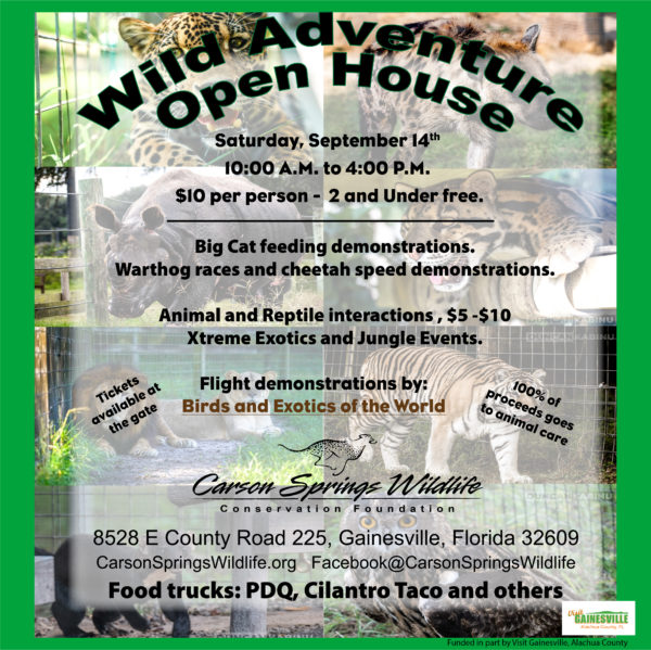 Wild Adventures Open House Poster with wild animals in the background. More details in description