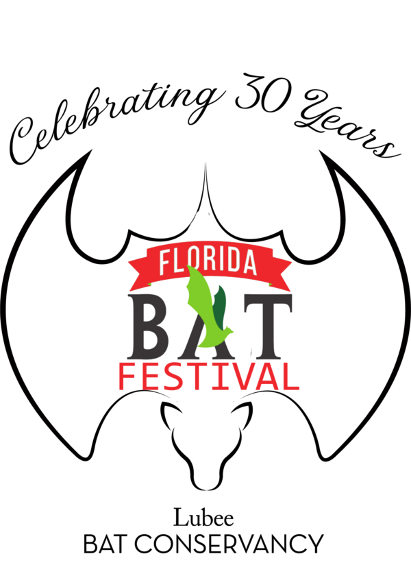 Logo for Florida Bat Festival. Celebrating 30 years Lubee Bat Conservancy