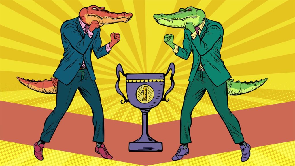 Illustration of Croc and Gator facing each other