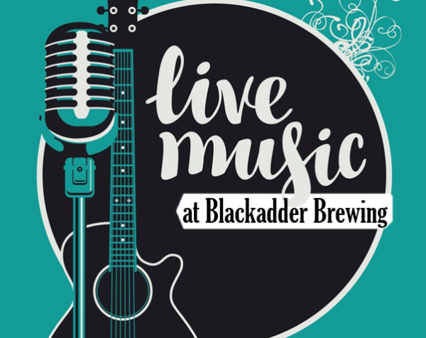 Microphone and guitar illustration. Logo for Live Music at Blackadder Brewing