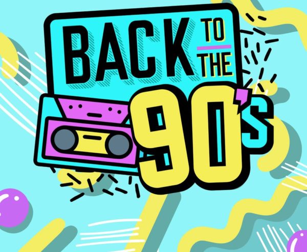 Retro graphic with cassette tape Back to the 90s