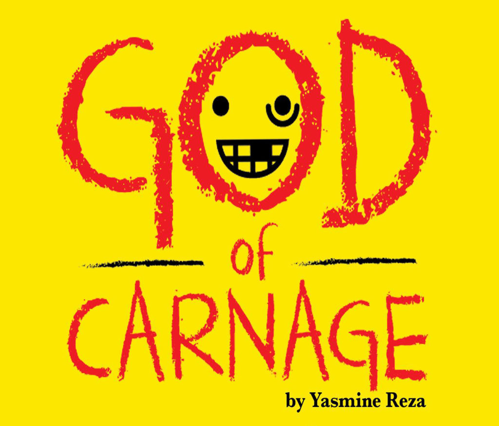 God of Carnage and a smiley face, written with crayon. By Yasmine Reza