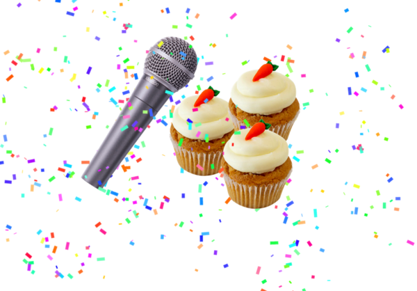 Microphone and cupcakes