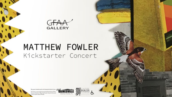 GFAA Gallery, Matthew Fowler Kickstarter Concert. Artisic collage with bird and abstract shapes
