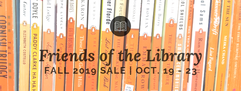 Books in the background. Friends of the Library Fall 2019 Sale