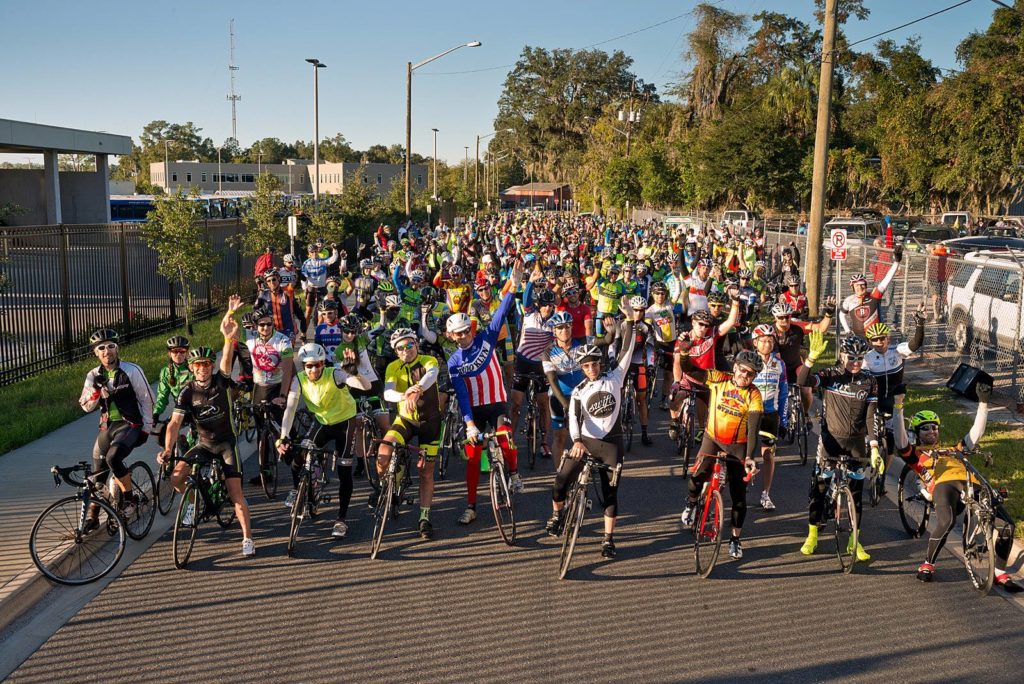 Large group of cyclists at First Magnitude Brewing Company