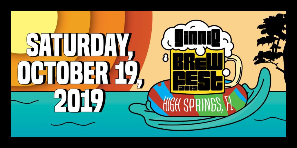 Illustration of beer mug in a floating raft on the water. Ginnie Brew Fest 2019, High Springs, FL, Saturday, October 19, 2019