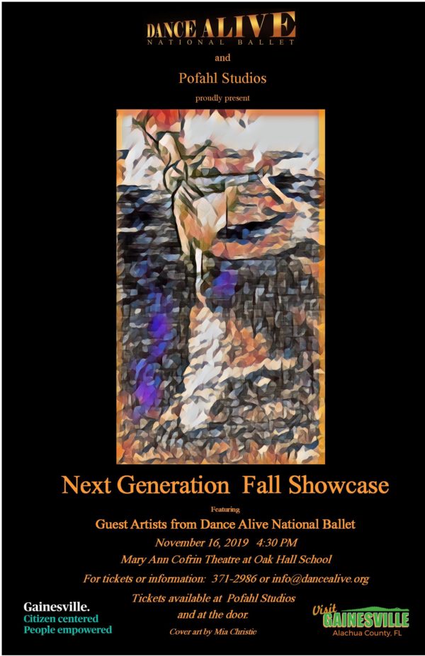 Abstract artwork of a dancer by Mia Christie. Dance Alive National Ballet and Pofahl Studios proudly present Next Generation Fall Showcase featuring Guest Artists from Dance Alive National Bellet