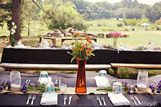 Rustic dinner table set up on the farm