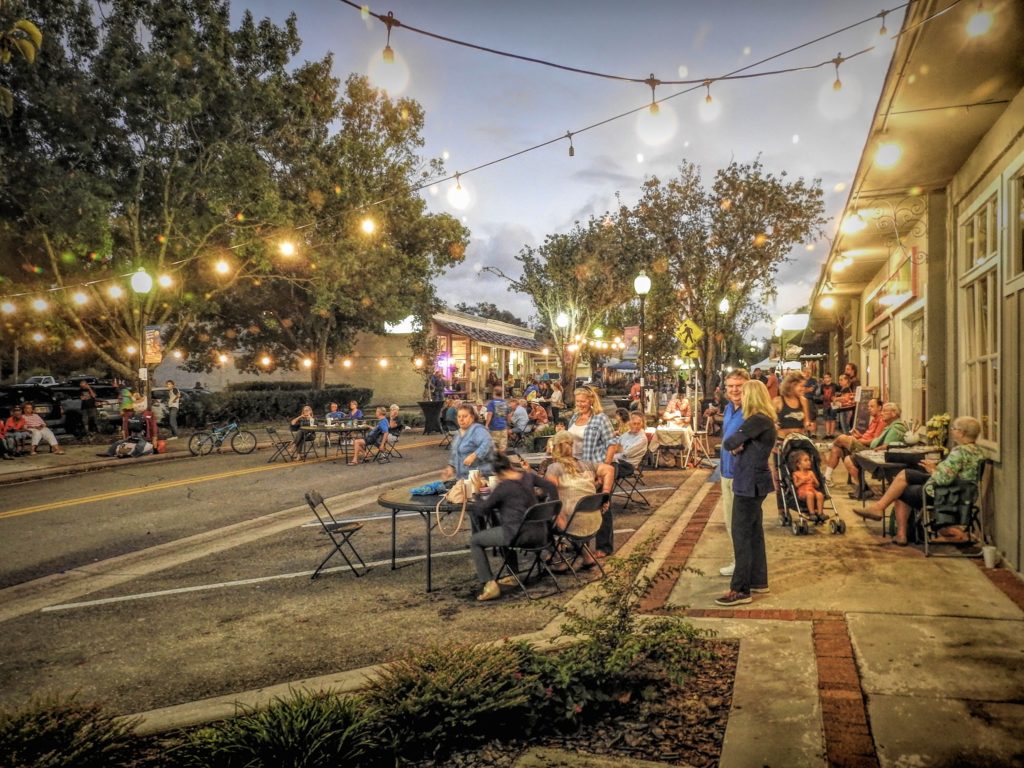 Crowd enjoying themselves on Main Street Alachua