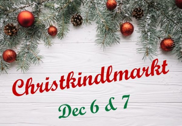 Holiday decorations with pine cones and ornaments. Christkindlmarkt, December 6 and 7