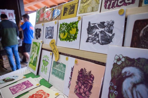Local artwork and people shopping