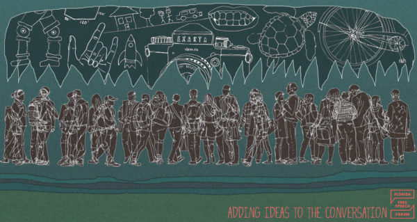 Abstract illustration of diverse people thinking about diverse ideas