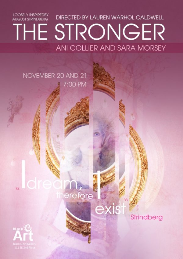 Abstract art of woman looking into a mirror. The Stronger directed by Lauren Warhol Caldwell with Ani Collier and Sara Morsey. November 20 and 21 at 7 p.m.
