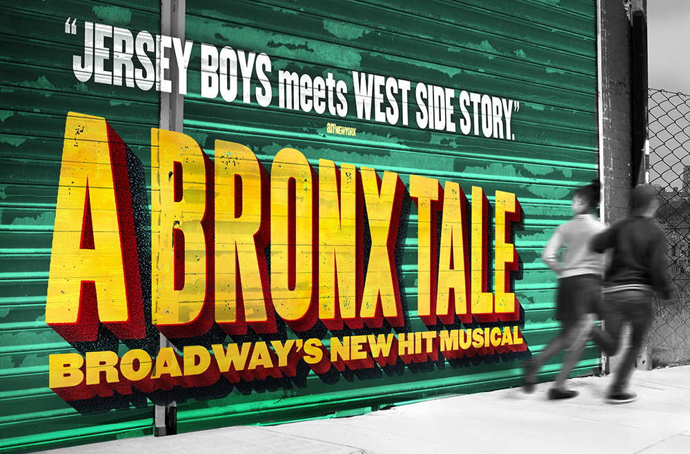 Two kids running on a Bronx sidewalk. "Jersey Boys meets West Side Story" A Bronx Tale, Broadway's New Hit Musical