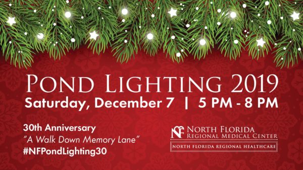 Holiday decorations, Pond Lighting 2019 at North Florida Regional