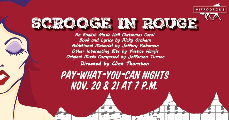 Lady with red hair and music notes. Scrooge in Rouge