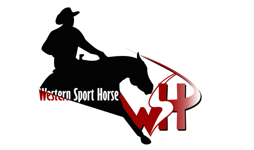 Western Sport Horse logo, abstract image of cowboy and horse