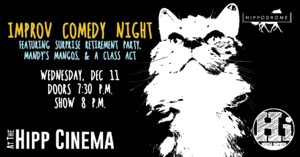 abstract image of a cat. Improve Comedy Night featuring surprise retirement party, mandy's mangos and a class act