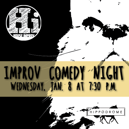 Illustration of a cat face. Improv Comedy Night Wednesday at 730 pm