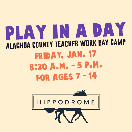 Play in a day, alachua county teacher workday camp, friday jan 17, 8:30am-5pm, for ages 7-14