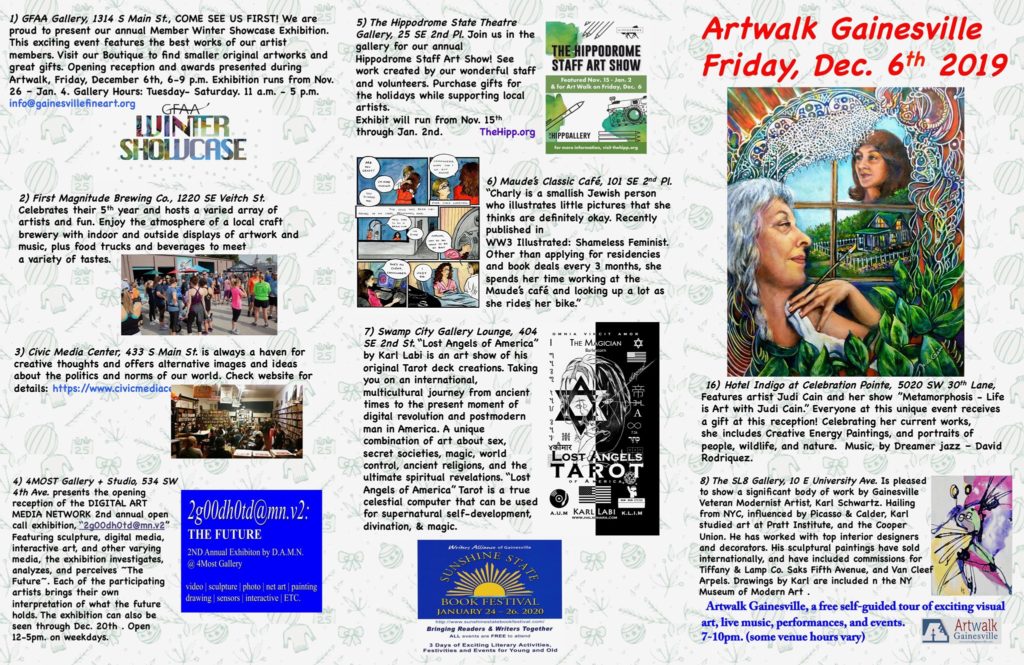 Assorted artwork and stops at Artwalk Gainesville Holiday Tour