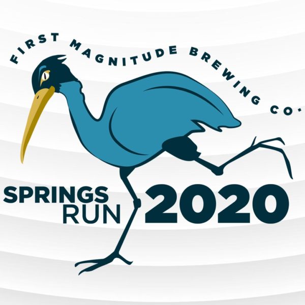 illustration of bird running. Springs Run 2020, first magnitude brewing co