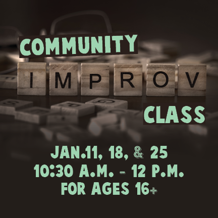 Community Improv Class. "improv" spelled with scrabble pieces.