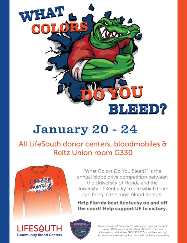 Gator with bandage around arm flexing muscles. What Colors Do You Bleed?