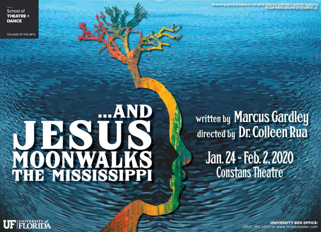 illustration of a face and tree over water. ...And Jesus Moonwalks The Mississippi.