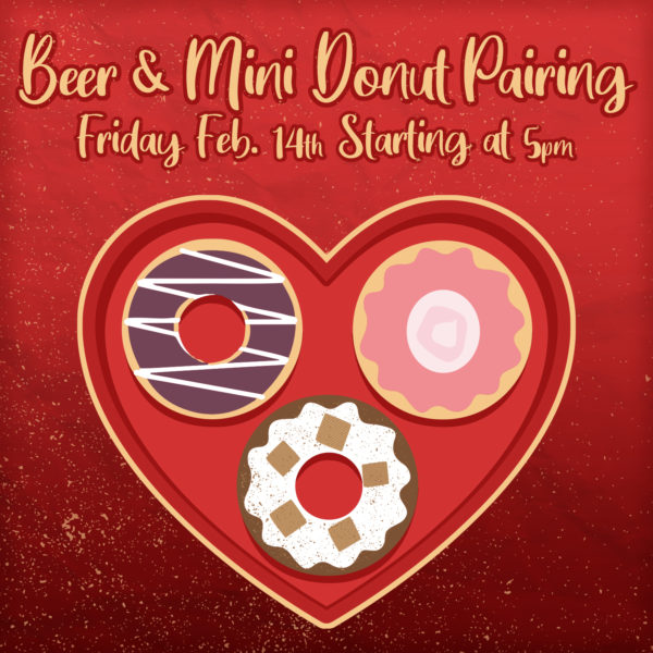 Illustration of hearts and donuts. Beer and mini donut pairing