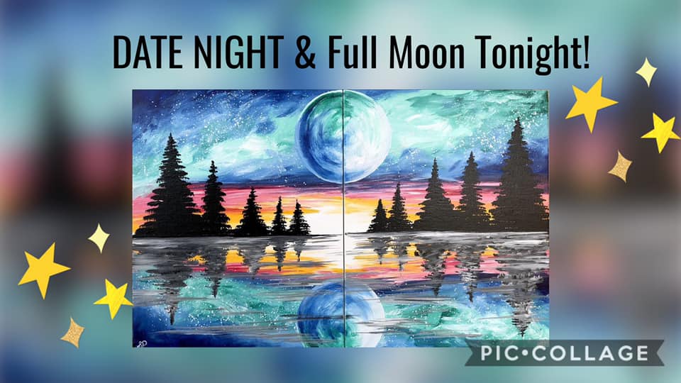 Full moon landscape painting