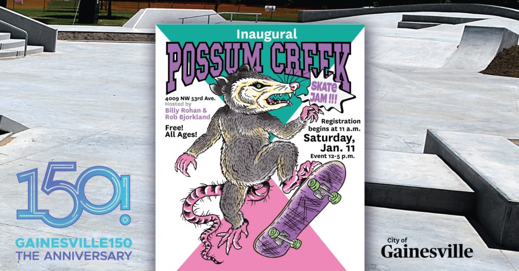 Illustration of an Oppossum doing a trick on a skateboard.