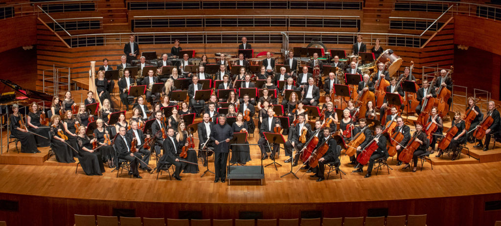 Members of the NFM Wroclaw Philharmonic Orchestra on stage