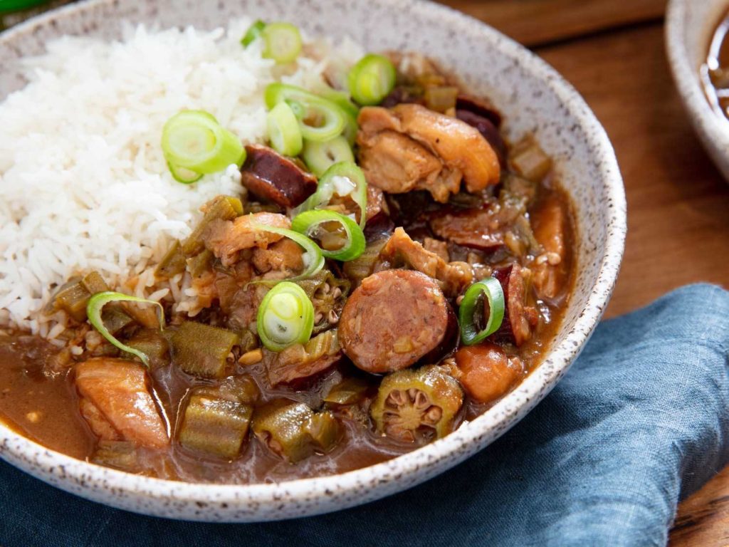 Bowl of gumbo and rice