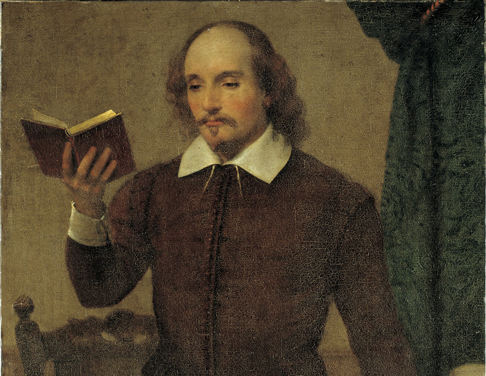 Painting of William Shakespeare reading a book