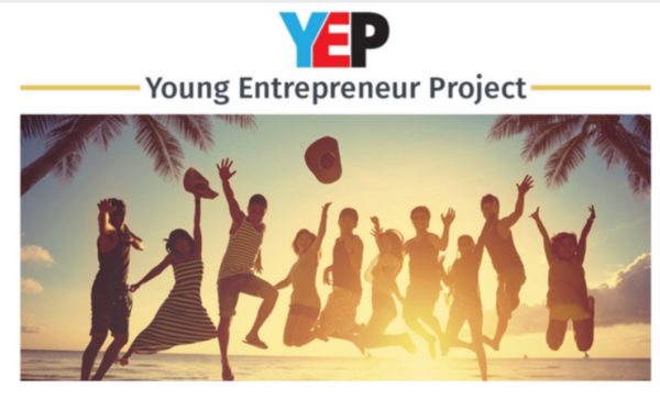 YEP logo and image of people leaping into the air at sunset