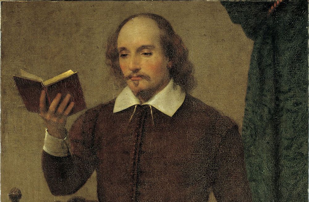 Painting of Shakespeare reading a book