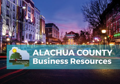 Alachua County business resources. image of downtown Gainesville in background