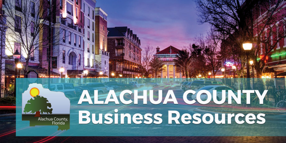 Alachua County business resources. image of downtown Gainesville in background