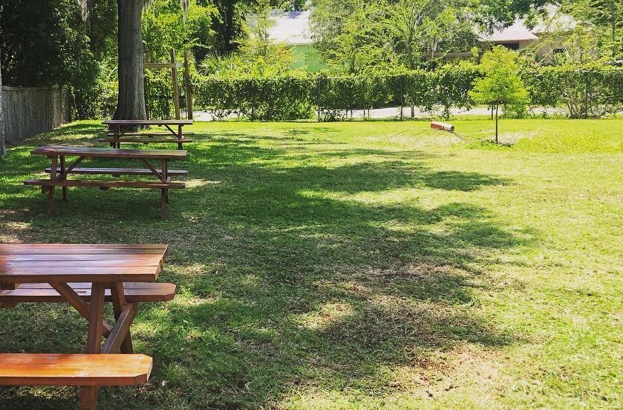 Outdoor seating area at cypress and grove brewing company
