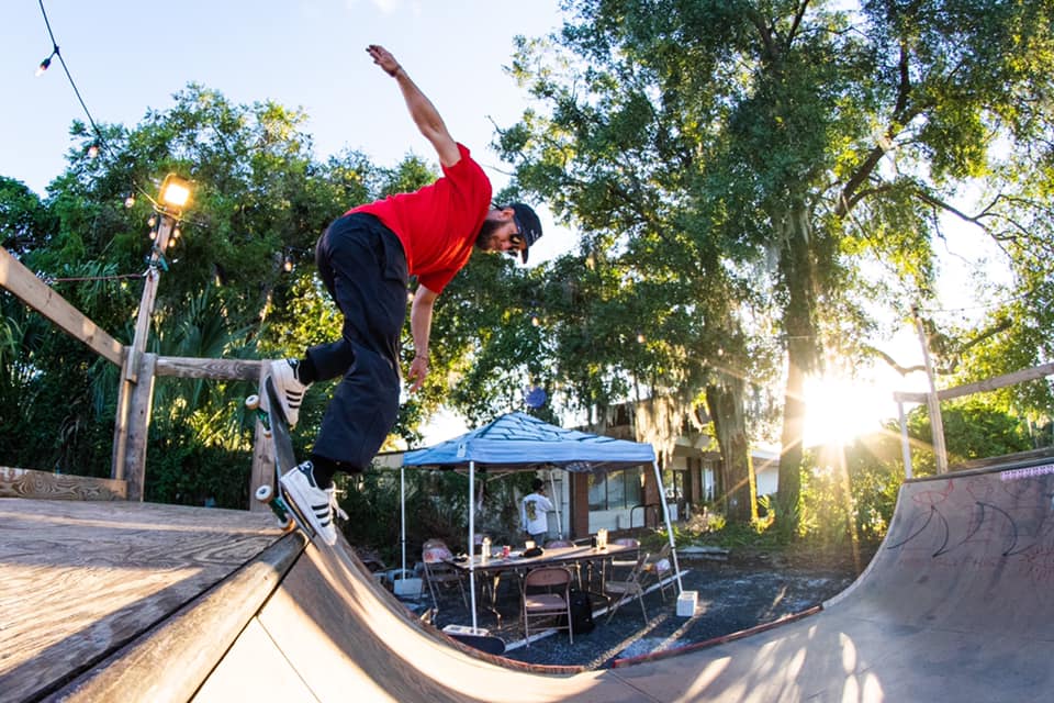 Skater on ramp at Samurai Skateshop