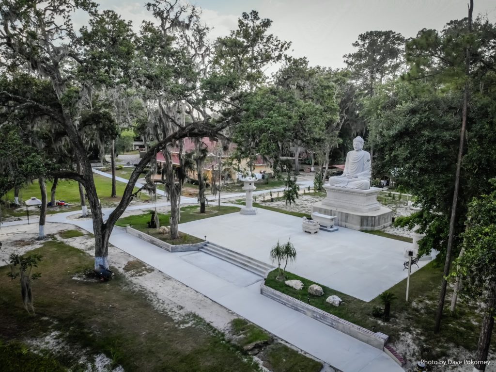 Aerial photo of the statue garden at Tu Vien A Nan buddhist temple