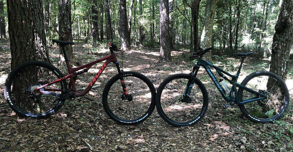 Mountain bikes on an offroad trail