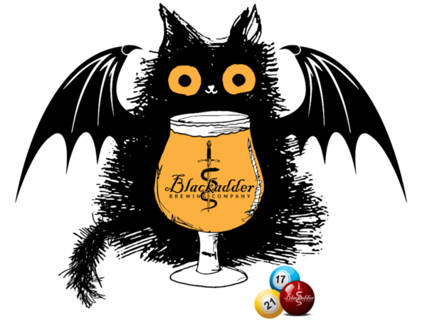 blackadder bat logo with pint glass